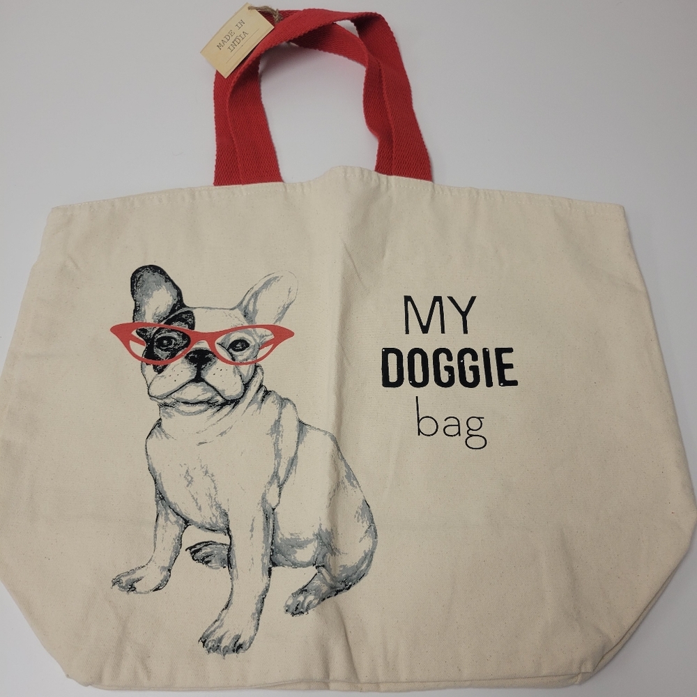 My Doggie Bag Double Sided Canvas Large Tote Bag Red Straps